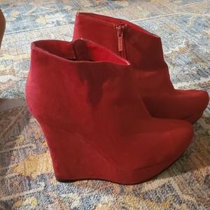 Red Wedge Booties